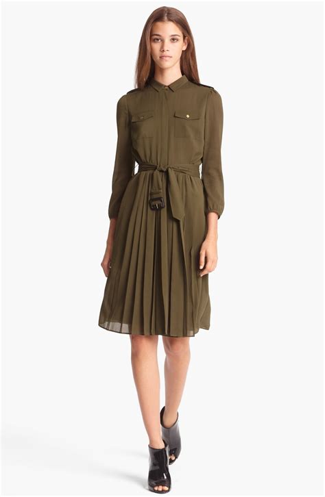 burberry olive green ruched silk dress